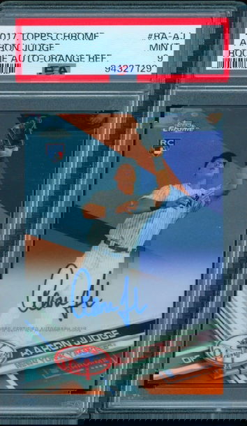 2017 TOPPS CHROME AARON JUDGE ORANGE REFRACTOR ROOKIE AUTO RC /25 PSA 9 MINT