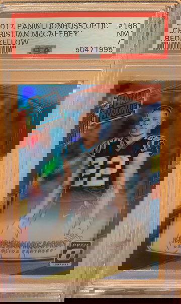 2017 Panini Donruss Optic Christian McCaffrey Red/Yellow Prizm Rookie Card  #168 PSA 7 NM