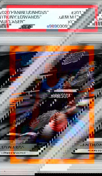 2020 PANINI DONRUSS ANTHONY EDWARDS #201 ORANGE LASER ROOKIE RC PSA 10 GEM MT