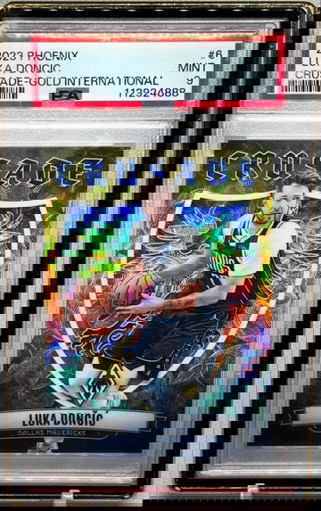 2023-24 Panini Phoenix #6 Luka Doncic Crusade Gold #/10 International SP PSA 9