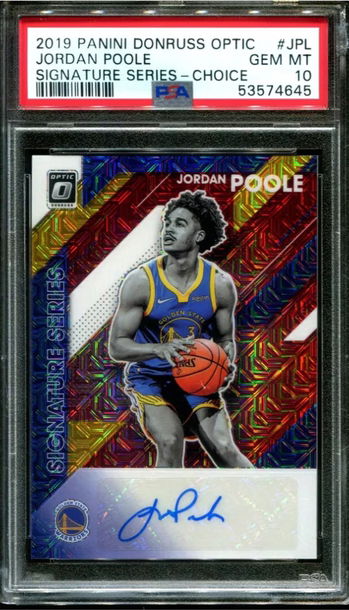 2019 optic choice #jpl jordan poole rc; signature auto prizm psa 10