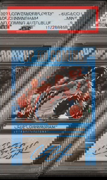 2021 Contenders Optic Cade Cunningham Rookie Blue Up & Coming Auto /75 PSA 9