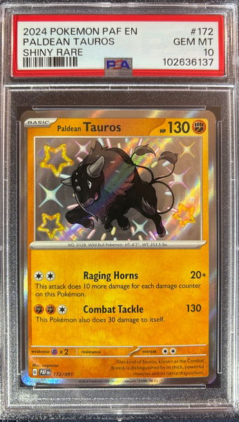 2024 Pokémon Shiny Paldean Tauros Paldean Fates 172/091 PSA 10 Gem Mint 