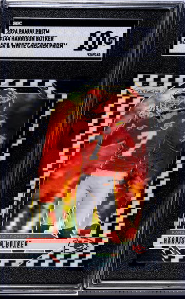 2024 Panini Prizm #144 Harrison Butker Black & White Chkr. Prizm SGC 10