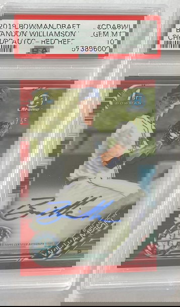 2019 Bowman Draft Brandon Williamson Chrome Draft Picks Auto Red 3/5 PSA 10 POP 1