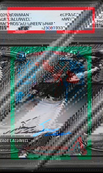 2025 Bowman Chrome Prospect Autograph Green Shimmer Refractor Slade Caldwell #CPASC PSA 9