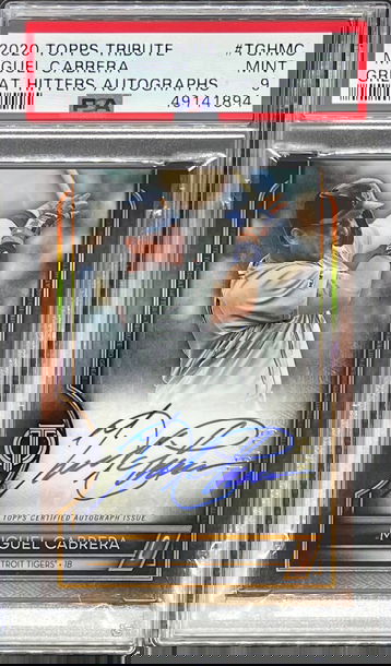 2020 Topps Tribute Great Hitters Auto /25 Miguel Cabrera PSA 9