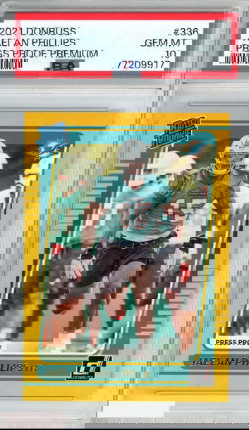 2021 PANINI DONRUSS JAELAN PHILLIPS #336 PRESS PROOF PREMIUM ROOKIE RC PSA 10