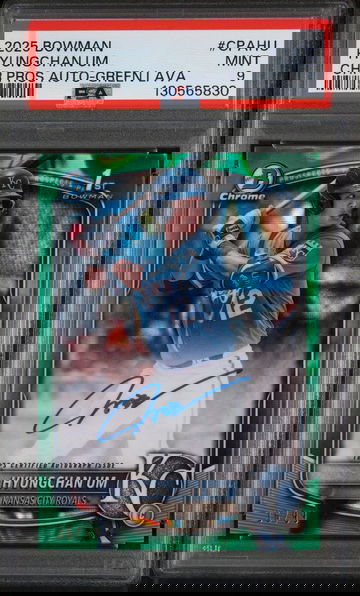 2025 Bowman Chrome Prospect Autograph Green Lava Refractor Hyungchan Um #CPAHU /99 PSA 9