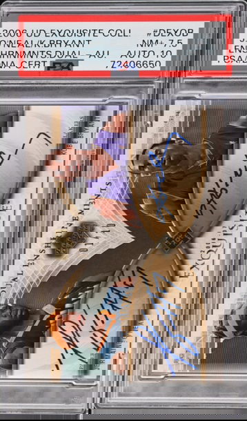 2006 JERMIAINE O'NEAL / KOBE BRYANT UD EXQUISITE COLLECTION ENSHRINEMENTS DUAL AUTO /10 PSA 7.5