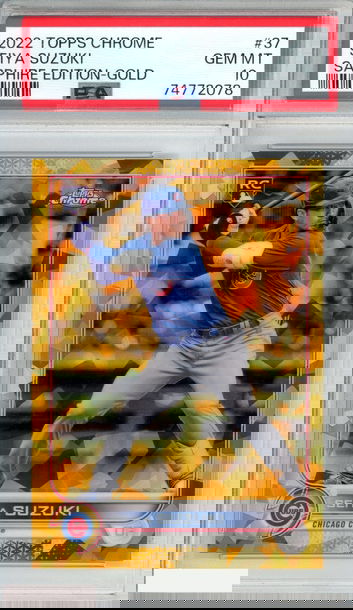 2022 TOPPS CHROME SAPPHIRE EDITION SEIYA SUZUKI #37 GOLD 4 OF 50 ROOKIE PSA 10