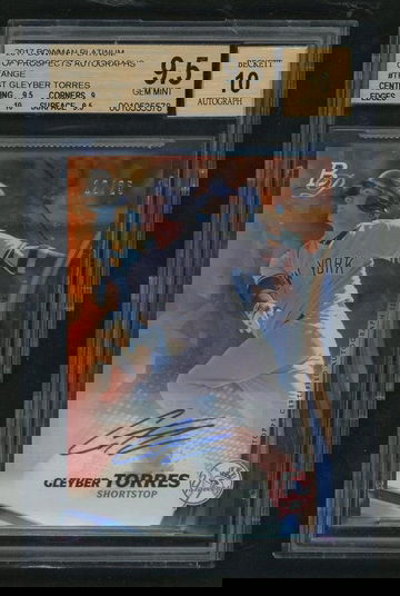 2017 Bowman Platinum TPA-GT Gleyber Torres Top Prospects Autographs Orange /25 Beckett 9.5 Gem Mint Yankees