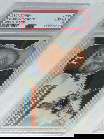 1956 Topps #10 Warren Spahn Milwaukee Braves HOF White Back PSA 4 VG-EX  Rare!!!