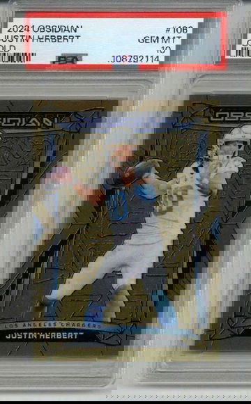 2024 PANINI OBSIDIAN GOLD #106 JUSTIN HERBERT CARD /10 CHARGERS PSA 10 LOW POP