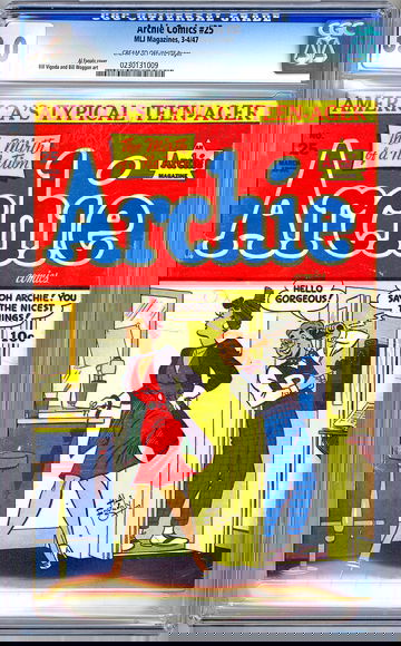 ARCHIE COMICS #25 CGC 3.0 RARE GOLDEN AGE CLASSIC FAGALY CVR VIGODA ART MLJ 1947