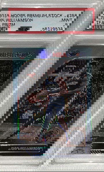 2019-20 NBA Hoops Premium Stock Zion Williamson 258 Teal Prizm PSA 9 Mint SSP