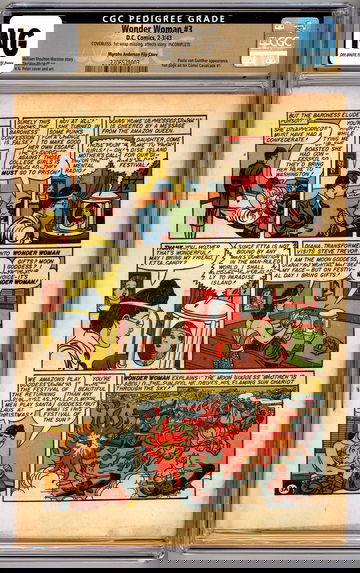 WONDER WOMAN #3 CGC-NG *MURPHY ANDERSON PEDIGREE FILE COPY COVERLESS-INCOMP 1943