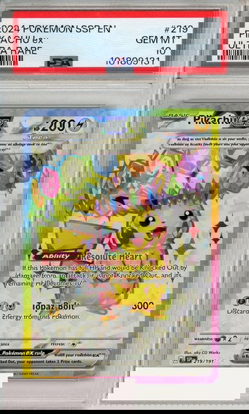 2024 POKEMON SSP EN-SURGING SPARKS PIKACHU EX #219 ULTRA RARE PSA 10