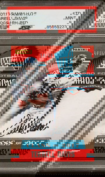 2017 Panini H.O.F. Terrell Davis Autograph Red numbered 14/50 PSA 9, POP 1!