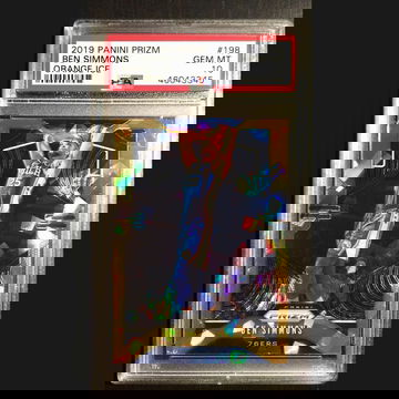 BEN SIMMONS 2019-20 PANINI PRIZM ORANGE ICE PSA 10 - POP 2