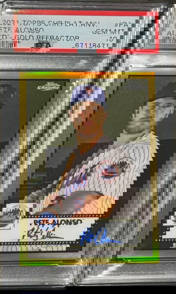 2021 Topps Chrome Platinum Pete Alonso Gold Refractor Auto /50 PSA 10