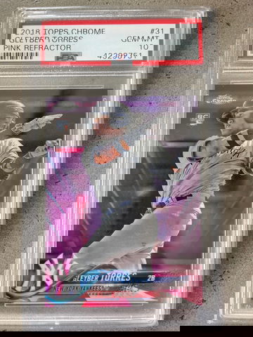 2018 GLEYBER TORRES TOPPS CHROME PINK REFRACTOR #31 PSA GEM MT 10