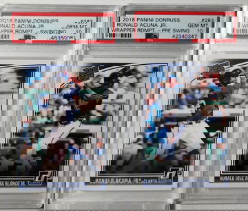 2018 Ronald Acuna Jr Donruss Wrapper Redemption Variation + Base Rookie PSA 10