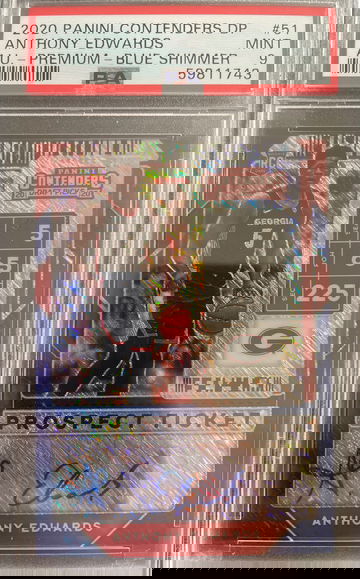 2020 Panini Contenders Draft Picks Anthony Edwards Blue Shimmer Auto /15 PSA 9 Mint