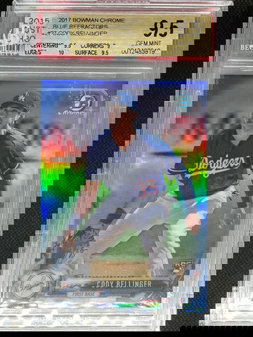 BGS 9.5 w/10 2017 Bowman Chrome Blue Refractor Cody Bellinger #’d 60/150 #27 RC