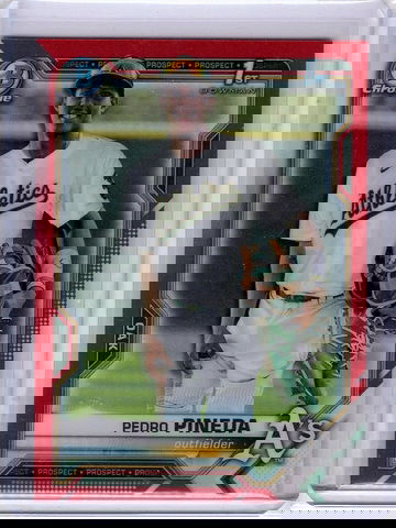 Pedro Pineda TRUE RED REFRACTOR 2021 Bowman Chrome 1st 3/5 BCP216 A's RC