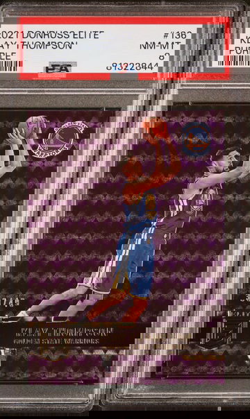 2021-22 Klay Thompson Donruss Elite Purple Prizm /49 PSA 8 RARE POP 2