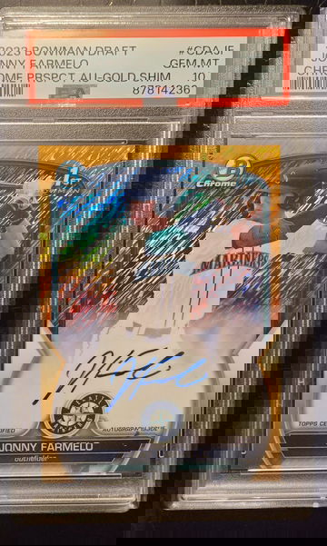 2023 Topps Bowman Draft 1st Jonny Farmelo Gold Shimmer Autograph /50 PSA 10 