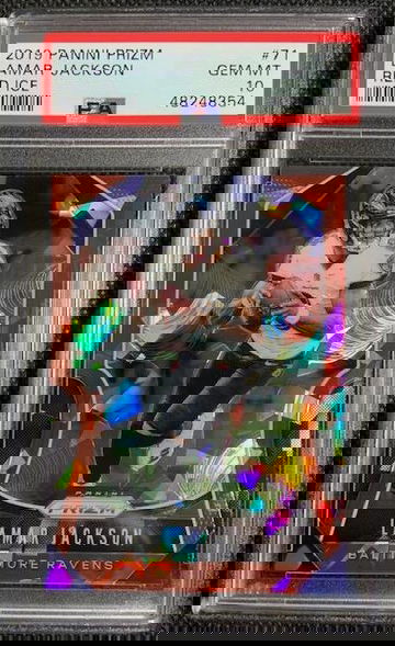 2019 Panini Prizm Lamar Jackson RED ICE PRIZM #71 PSA 10 Gem Mint Ravens POP 33