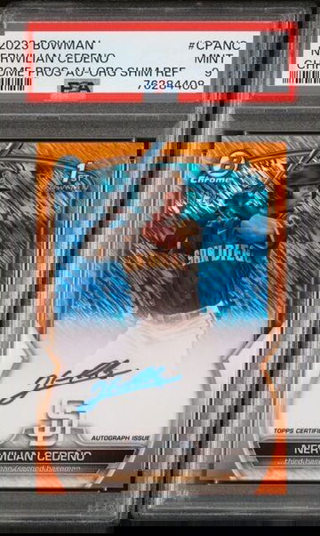 2023 Bowman NERWILIAN CEDENO 1st Auto Orange Shimmer Refractor #'d /25 PSA 9