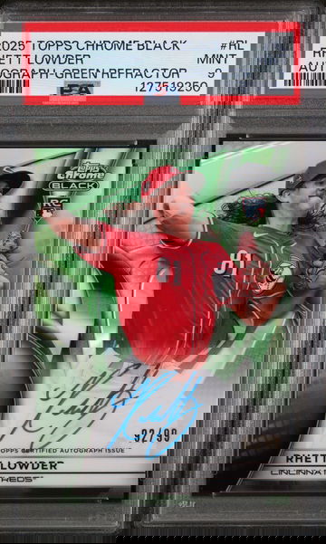 2025 Topps Chrome Black Autographs Green Refractor Rhett Lowder #RL /99 PSA 9