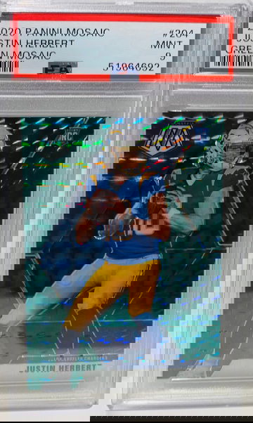 2020 Panini Mosaic Justin Herbert Green Mosaic Rookie #204 PSA 9 Los Angeles Chargers