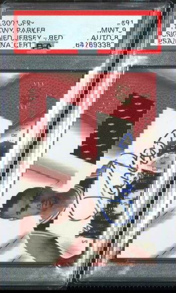 2001 Upper Deck SPx TONY PARKER Rookie Red Patch Auto RPA Spurs RC /800 PSA 9