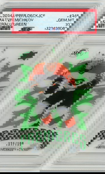 MATVEI MICHKOV 2024-25 Upper Deck Ice Emerald Green Premieres Rc #131/199 PSA 10