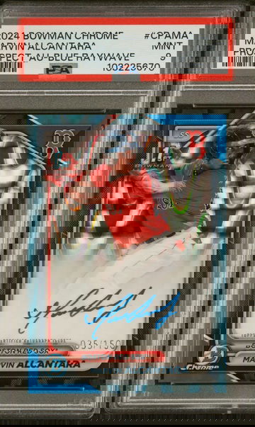 2024 Bowman Chrome Prospect Autographs Prospect Au-Blue Raywave Marvin Alcantara #CPAMA /150 PSA 9