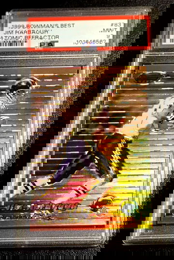 1999 Bowmans Best  Atomic Refractor /100  Jim Harbaugh  PSA 9  Chargers