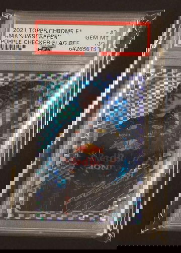 2021 Topps Chrome Formula 1 Purple Checker Flag Refractor Max Verstappen #3 /199 PSA 10