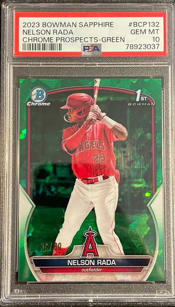 2023 Bowman Chrome 1st Nelson Rada #BCP-132 Green Sapphire refractor PSA 10