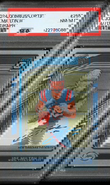 2024 Panini Donruss Optic Rated Rookie Joe Milton III #255 RC Auto /325 PSA 8