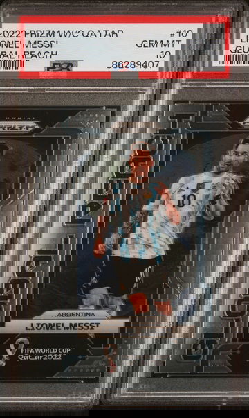 2022 PANINI PRIZM WORLD CUP QATAR GLOBAL REACH LIONEL MESSI #10 PSA 10