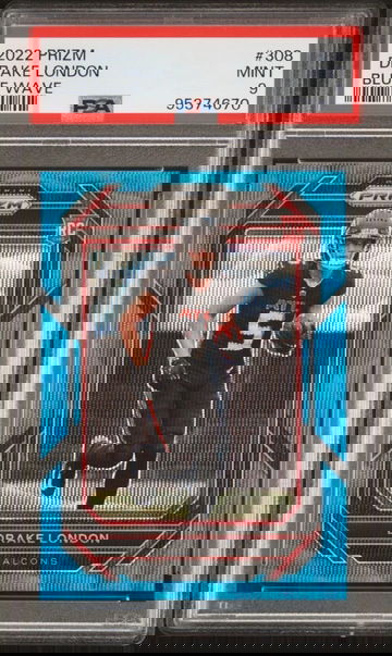 2022 PANINI PRIZM BLUE WAVE #308 DRAKE LONDON ROOKIE RC /199 PSA 9