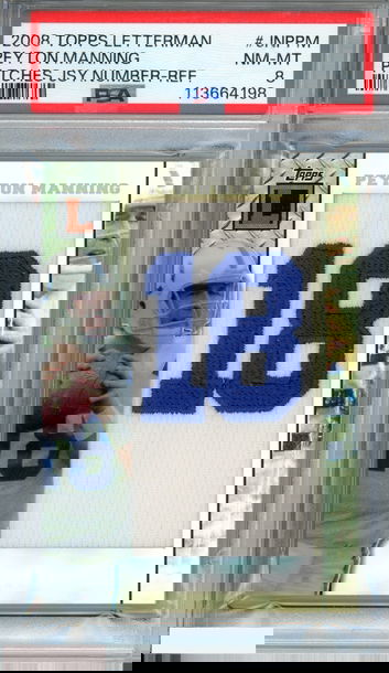 2008 TOPPS LETTERMAN PATCH PEYTON MANNING JERSEY NUMBER REFRACTOR 5 OF 5 PSA 8