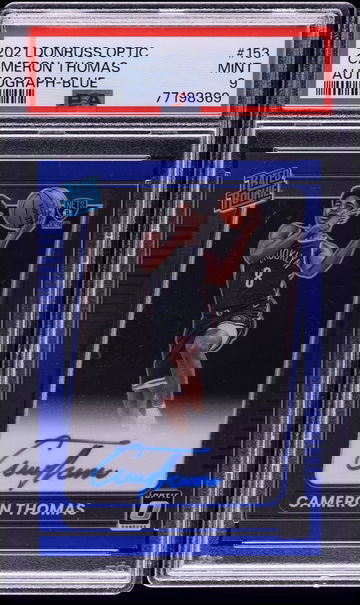 2021 Donruss Optic Blue Cameron Thomas ROOKIE AUTO /49 #153 PSA 9 MINT