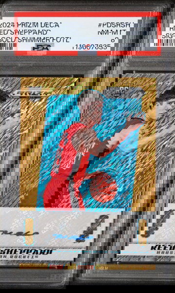 2024 Panini Prizm Deca Prizm Deca Signature Gold Shimmer Fotl Reed Sheppard #PDS-RSH /10 PSA 8