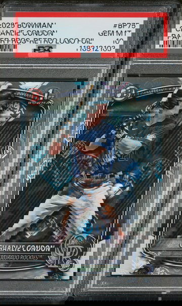 2025 Bowman Paper Prospects Bowman Retro Logo Foil Pattern Charlie Condon #BP75 PSA 10