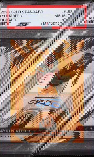 2023 Panini Gold Standard Rookie Autograph Jayden Reed #153 /199 PSA 8